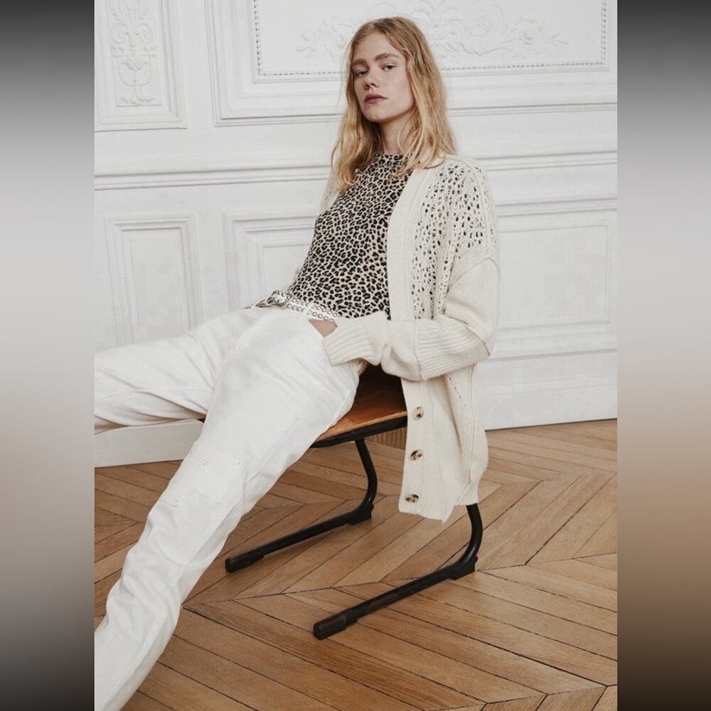 $778 Zadig & Voltaire Elton Recycled Cashmere Cardigan Sweater in Cream NWT